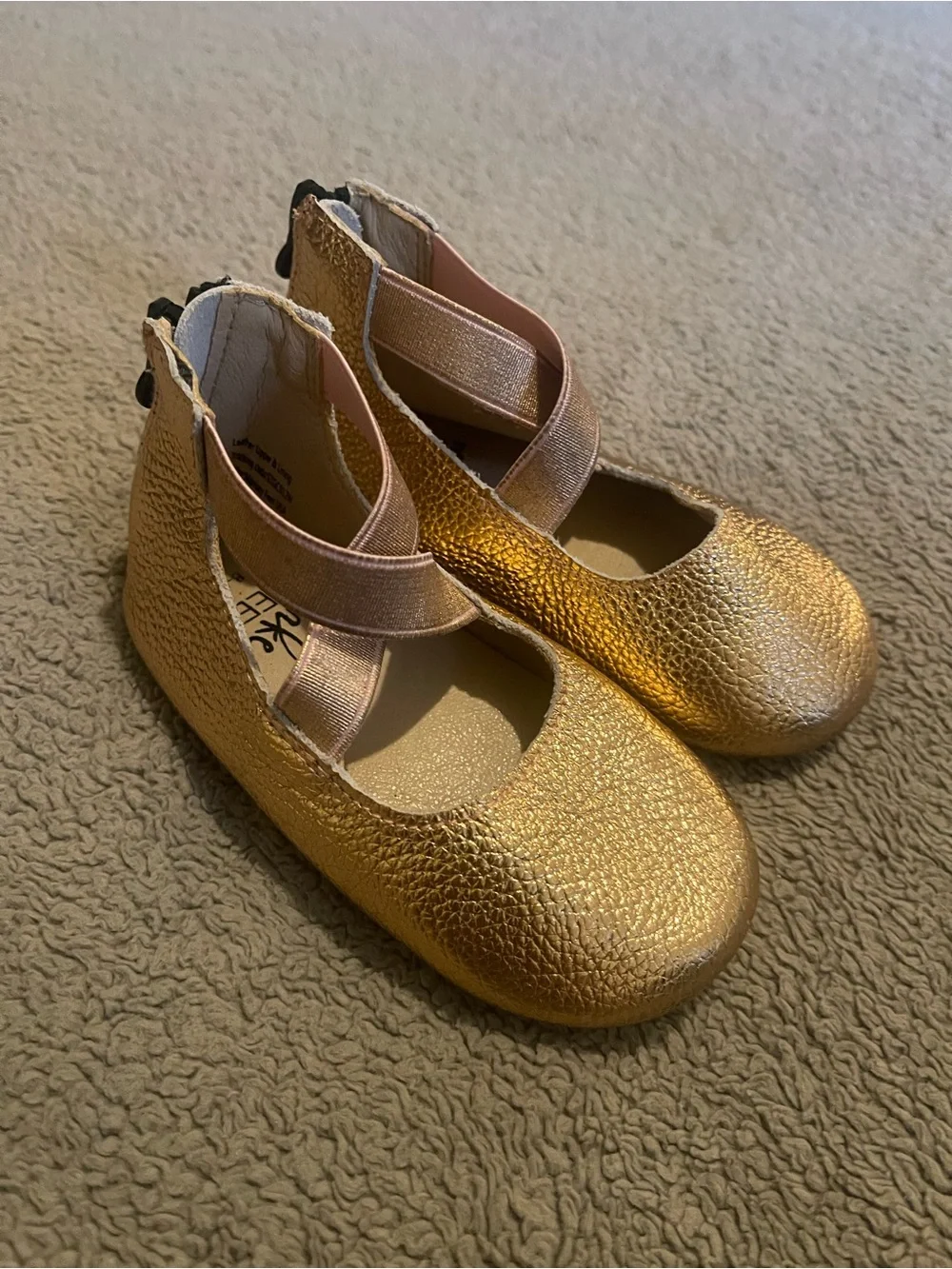 Monkey Feet Girls Metallic Gold Mary Jane Flats with Elastic Crossover Strap
